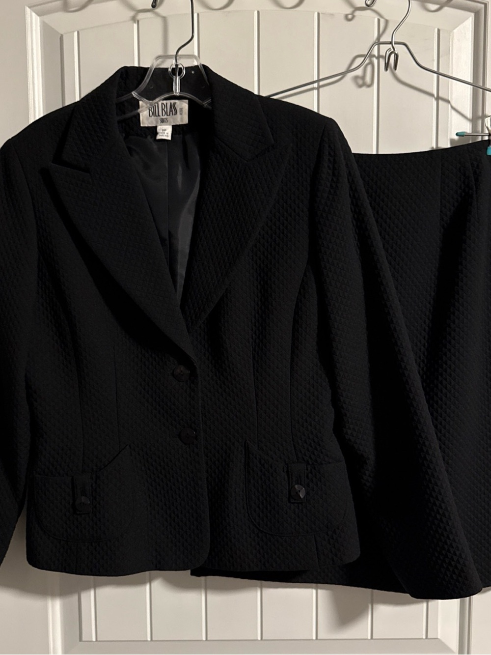 Vintage Bill Blass Black Women's Textured Blazer Skirt Set Sz 8P